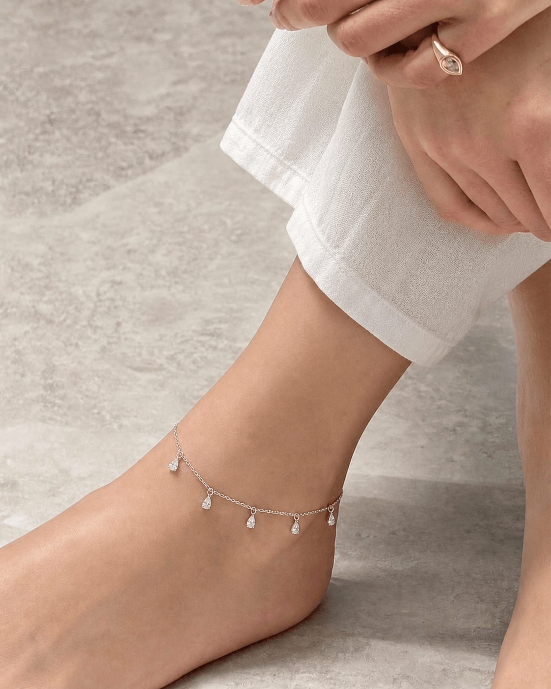 Silver Teardrop Anklet
