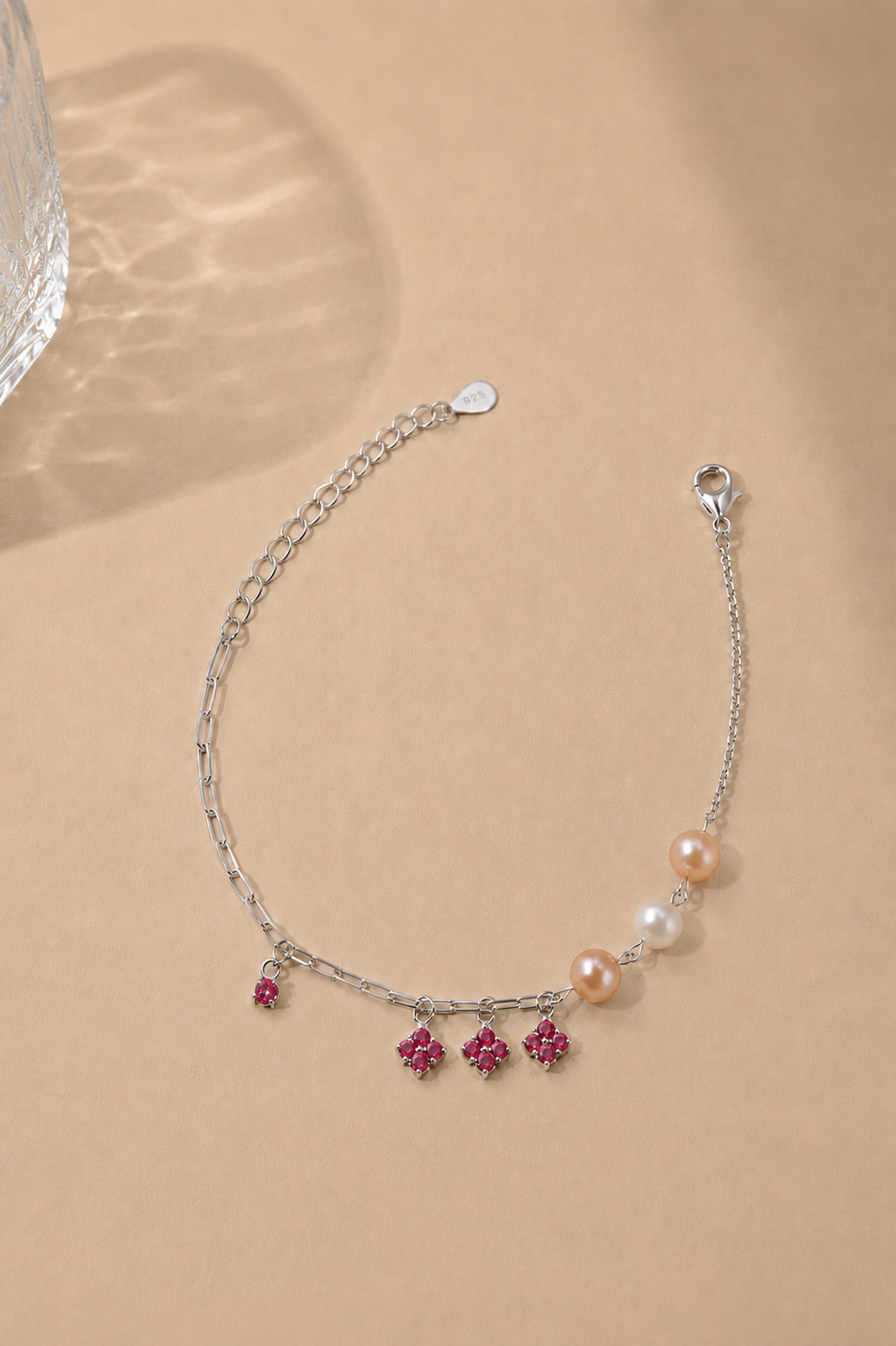 Ruby charm Pearl Bracelet